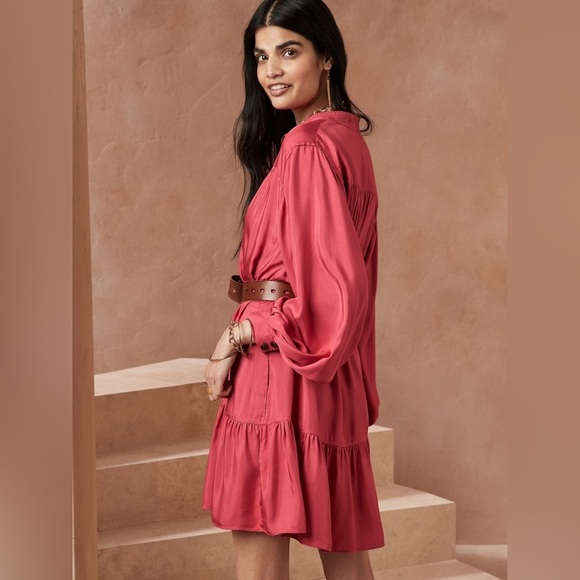 Banana Republic Pink Button Flounce Hem Mini Oversized Loose Fit Tunic Dress - Picture 12 of 16